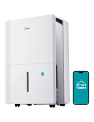 Midea front view showing unit and compact footprint for large rooms