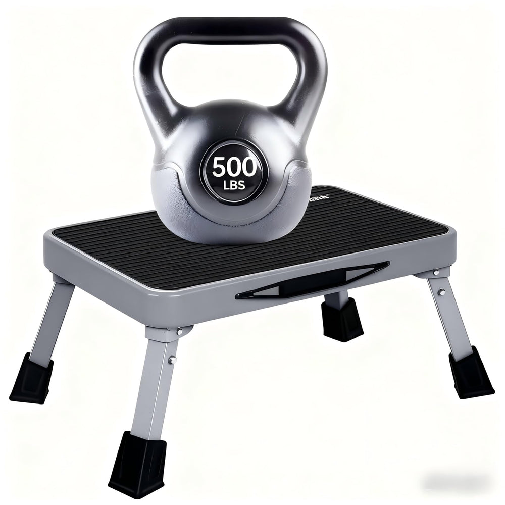Mifami front view folded stool showing compact travel benefit