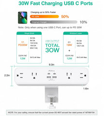 Mifaso wide-spaced AC outlets top view accommodating bulky adapters