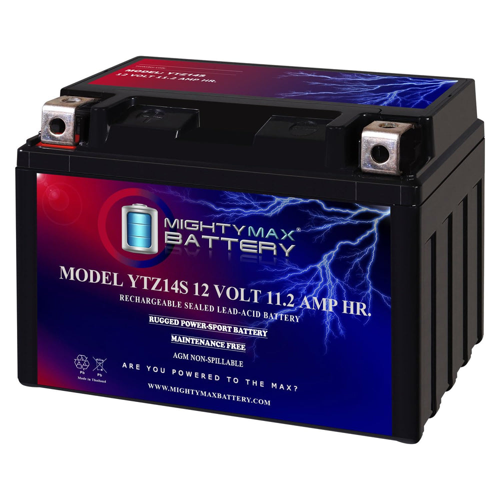 Mighty Max Battery front view showing compact AGM case and benefit of space-saving fit