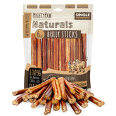 Mighty Paw front packaging showing 25-pack bully sticks and benefits