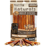 Mighty Paw front packaging of 6-inch bully sticks showing pack and benefit