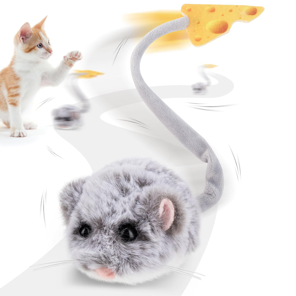 Migipaws MigiMouse front view showing plush mouse and rolling base, engaging play