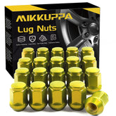 MIKKUPPA gold lug nuts front packaging showing full 20-piece set and branding benefit durable finish