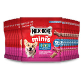 Milk-Bone front packaging showing mini flavor snacks and portioned bags benefit convenience