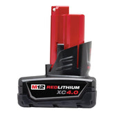 Milwaukee M12 48-11-2440 front view showing compact pack and label, extended runtime benefit