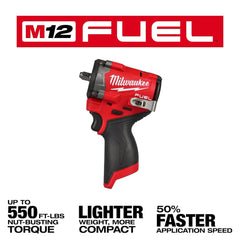 Milwaukee M12 FUEL side profile close-up showing grip and balance advantage