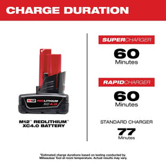 Milwaukee M12 installed in an impact driver showing extended runtime benefit