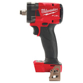 Milwaukee M18 FUEL compact impact wrench front view showing compact length and control benefits