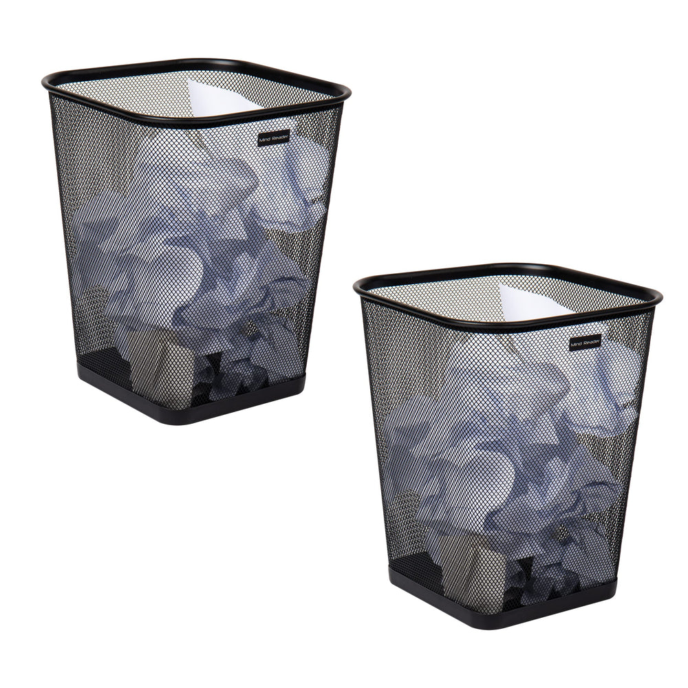 Mind Reader front view of black mesh trash can showing sleek design and tidy appearance