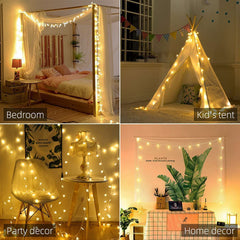 Minetom string lights lit in a bedroom adding warm ambiance for relaxing nights