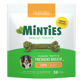 Minties front packaging for large dogs showing product count and benefits