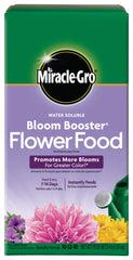 Miracle-Gro front packaging showing 4 lb bloom booster and benefit of more blooms