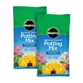 Miracle-Gro front packaging showing two 16 qt bags and product benefits