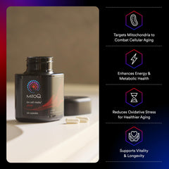 MitoQ capsule close-up highlighting texture and purity for product quality