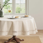 MIULEE beige tablecloth front view showing full round coverage and neutral tone