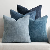 MIULEE front view of four blue chenille pillow covers showing coordinated set benefit