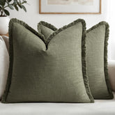 MIULEE olive green front view showing decorative boho fringe and soft linen look