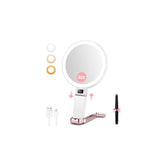 MIYADIVA front view rose gold mirror showing sleek finished look and travel-ready design