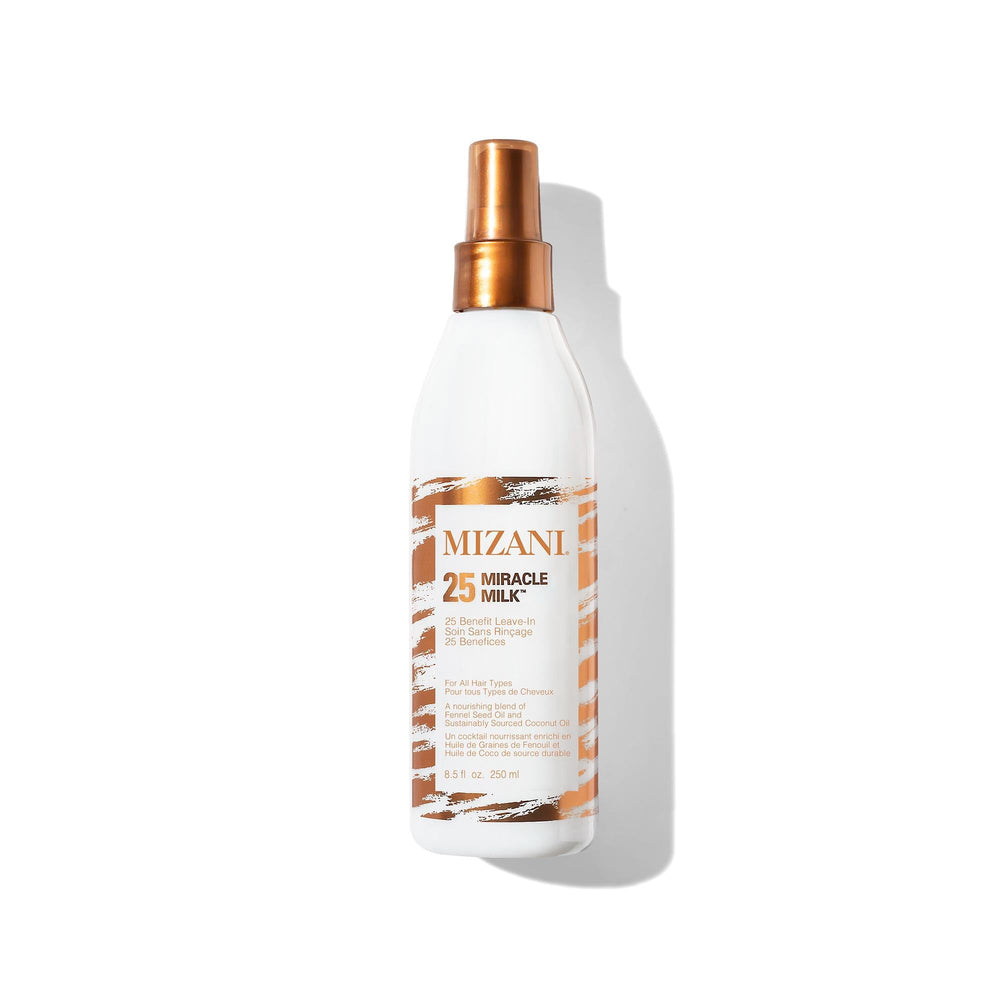 Mizani front bottle shot showing label and benefits for styling