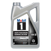 Mobil 1 front label on 5 quart bottle showing product name and benefits