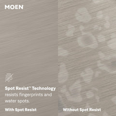 Moen 3942SRS 18-ounce bottle beside a measuring cup showing generous capacity