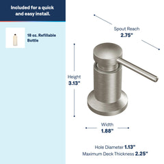 Moen 3942SRS side profile mounted on sink demonstrating low-profile modern design