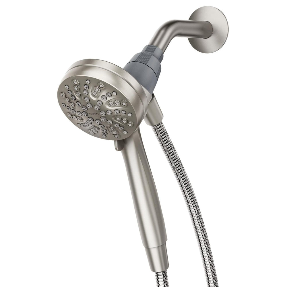 Moen Engage front profile showing Spot Resist finish and ergonomic grip benefit