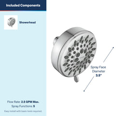 Moen Ignite nozzle close-up showing ports and benefit: focused pressure