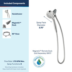 Moen spray face detail showing six-function settings for customizable showers