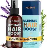 Moerie front packaging showing bottle and label, highlighting easy scalp care