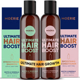 Moerie front packaging showing shampoo and conditioner set for fuller hair