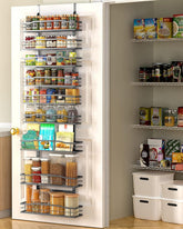 Moforoco front view over-the-door organizer showing all nine shelves and tidy storage benefits