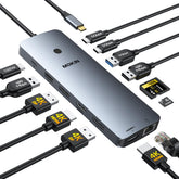 MOKiN docking station front ports showing HDMI and DisplayPort for multi-monitor setup