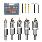Mollom front view of complete hole saw set showing organized storage and quick selection benefit