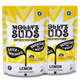 Molly's Suds front packaging showing bulk 158 oz bags and lemon scent benefit