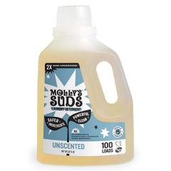 Molly's Suds front packaging showing unscented concentrated formula and benefits