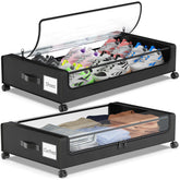 Molutsody front view of rolling underbed storage showing profile and lid, maximizes space