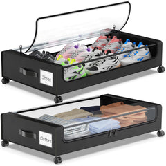 Molutsody front view of rolling underbed storage showing profile and lid, maximizes space