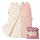 Momcozy swaddle front view showing breathable cotton and snug fit benefit