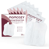 Momcozy front packaging showing 20 hydrogel pads and key benefits