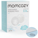Momcozy front packaging showing 200 pads and compact storage benefit