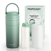 Momcozy front view showing compact cooler and travel-ready benefit