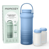 Momcozy front view showing cooler and two bottles for easy transport