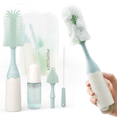 Momcozy front view of green brush kit showing components and pouch, cleans efficiently