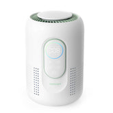 Momcozy front view on nightstand showing compact purifier and calm sleep benefit