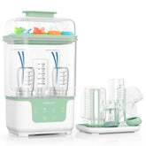 Momcozy front view showing compact sterilizer and clear benefit of space-saving