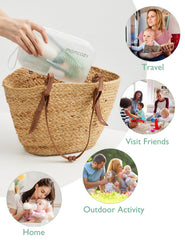 Momcozy interchangeable brush heads arranged to show variety and targeted cleaning uses