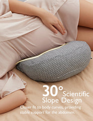 Momcozy pillow positioned for side sleeping to improve comfort and stability