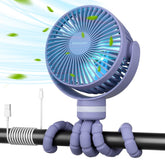 Momcozy front view of stroller fan showing controls and compact body for convenient cooling